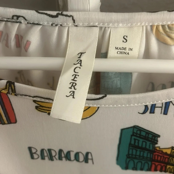 VACATION Top Vintage Postcard Print Greetings From Cuba Trinidad Bananas Size S - Picture 2 of 7